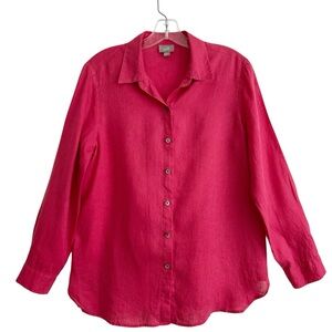 J Jill Raspberry Linen Long Sleeve Blouse XS